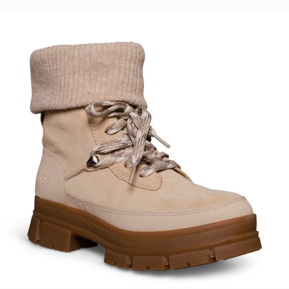 UGG ASHTON HIKER LACE UP MUSTARD SEED Lug Sole SUEDE WOMEN'S BOOTS SIZE 10